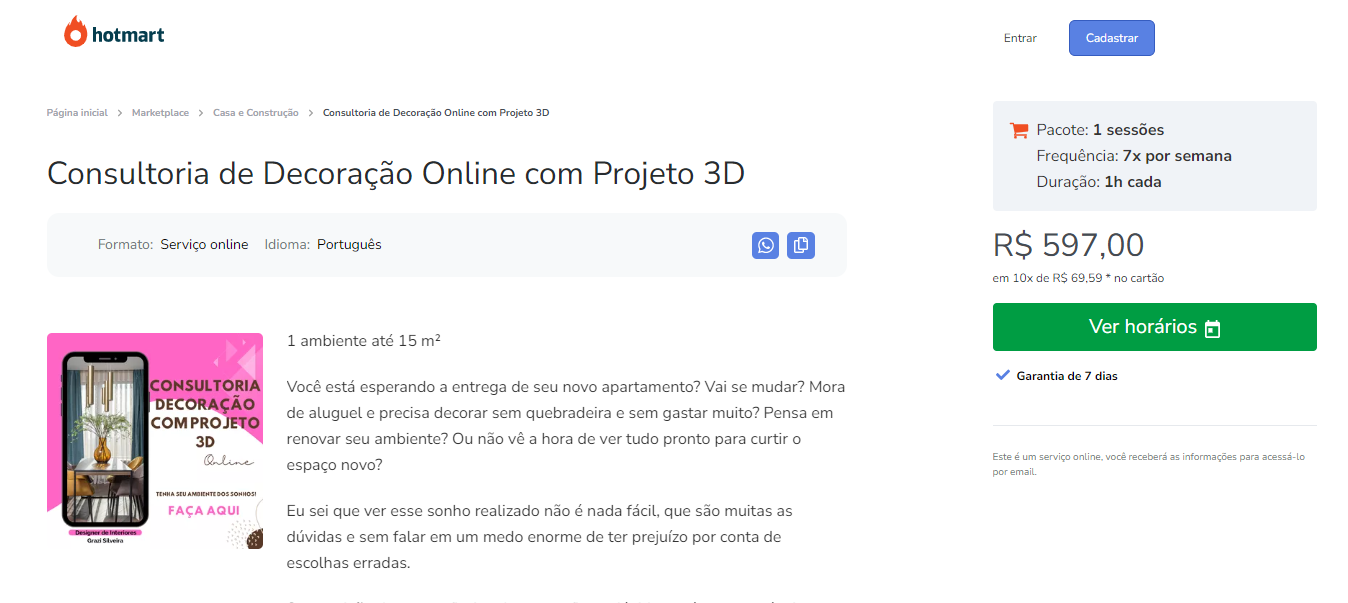Consultoria de Decoração Online com Projeto 3D